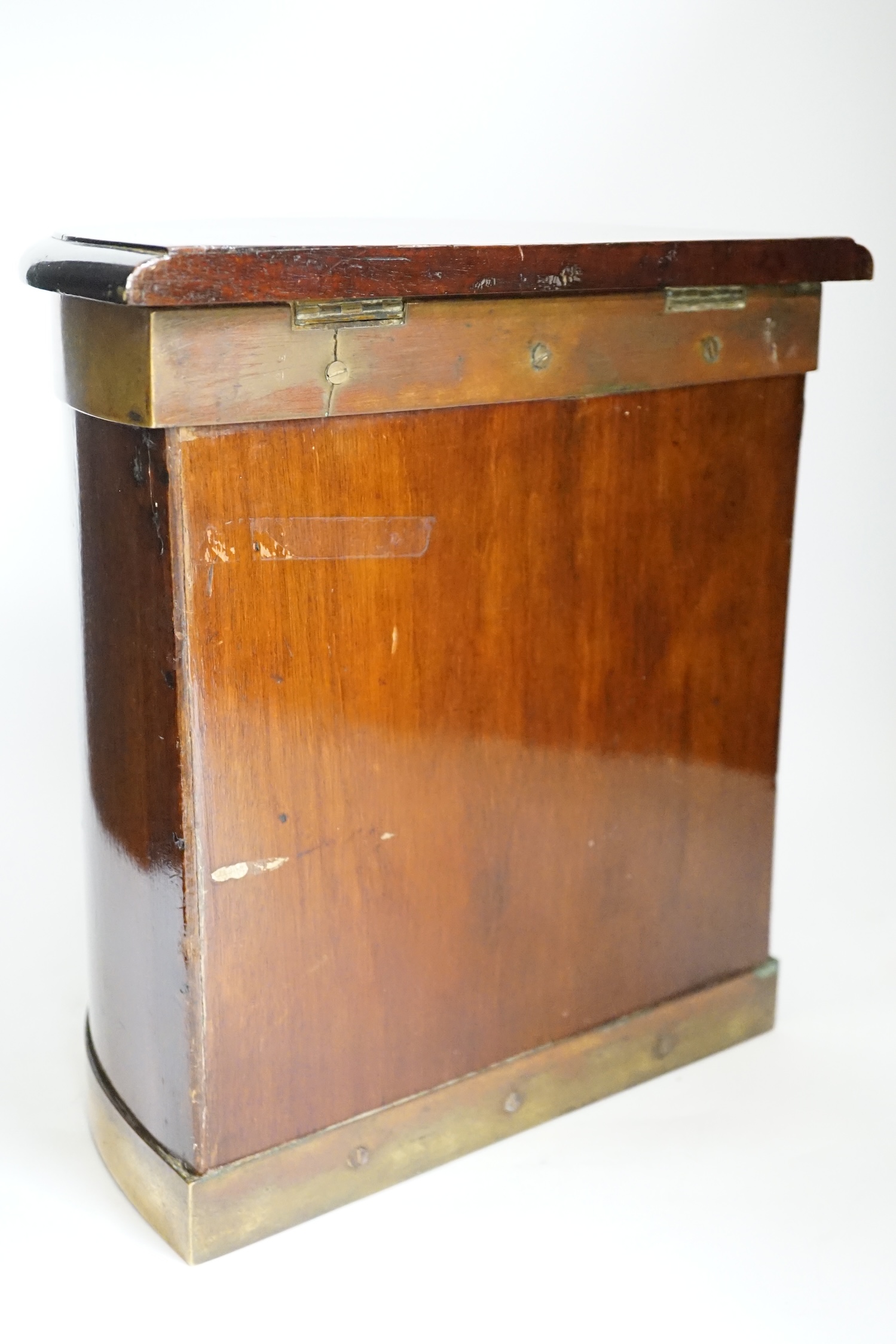 A late Georgian brass bound mahogany box / case, no key